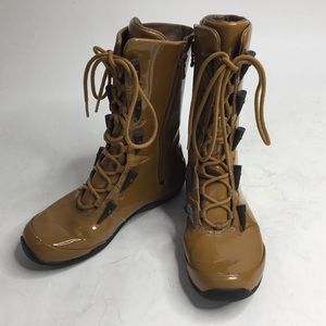 Anhu Patent Leather Lace Up Laguna Boots